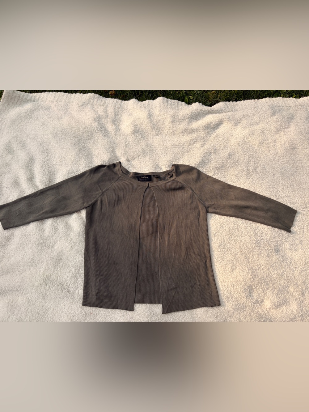 Dana Buchman Taupe 100% Silk Open-Front Cardigan